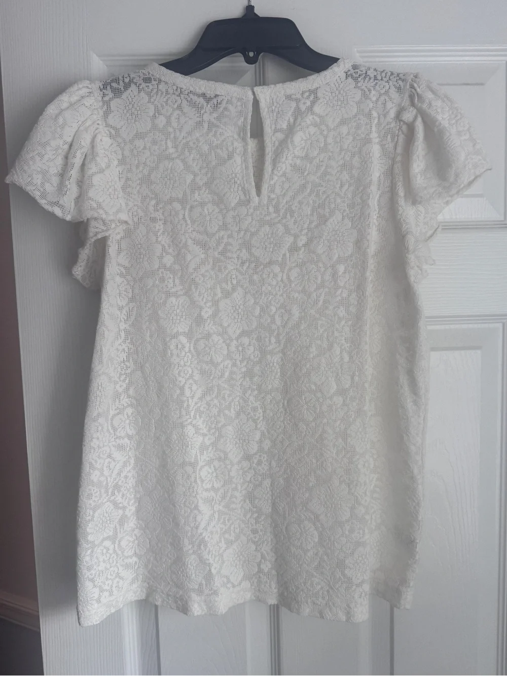 LOFT Lace and Ruffle Knit Short Sleeve Top, Cottagecore, Romantic Lace Top